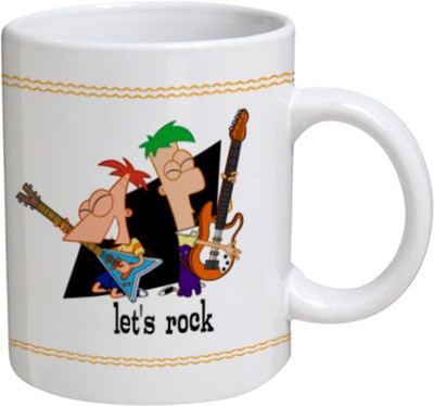 

My Bestow Let's Rock - MyBestow White Plain Coffee Ceramic Ceramic Mug(320 ml), Multicolor
