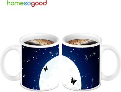 45% OFF on Homesogood Lovely Butterfly's In The Night Ceramic Mug(280 ml, Pack of 2)
