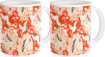 

Heyworlds gifts for flower design 42 Ceramic Mug(325 ml, Pack of 2), Multicolor