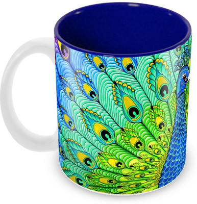 

Tuelip Beautiful Printed Peacock Dance inside Blue for Tea And Coffee Ceramic Mug(350 ml), Multicolor