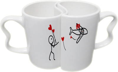 

Ucard Valentines Day Heart Catch Couple Bone China, Ceramic, Porcelain Mug(325 ml), Multicolor