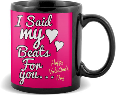 

SKY TRENDS I Said My Heart Beats For You Pink colour Black Coffee Valetine's Ceramic Mug(320 ml)
