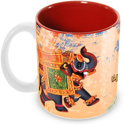 

Tuelip Beautiful Printed kathakali Design Inner Red For Tea And Coffee Ceramic Mug(350 ml), Multicolor