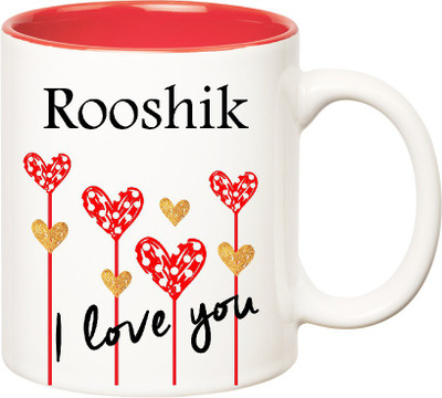

Huppme I Love You Rooshik Inner Red (350 ml) Ceramic Mug(350 ml), Red;white