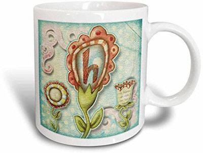 

3dRose Cute Quirky Flowers Monogram Letter H Ceramic, 11 oz, White Ceramic Mug(60 ml), Multicolor