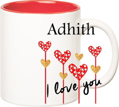 

Huppme I Love You Adhith Inner Red (350 ml) Ceramic Mug(350 ml), Red;white