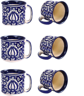 

caffeine Bluehal Ceramic Mug(550 ml, Pack of 6), Blue;white