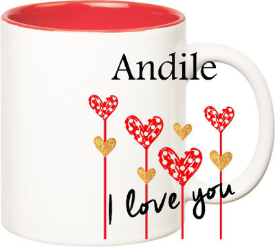 

Huppme I Love You Andile Inner Red (350 ml) Ceramic Mug(350 ml), Red;white