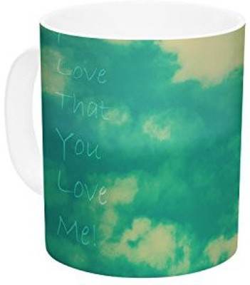 

Kess InHouse InHouse Robin Dickinson I love that you love me Green Blue Ceramic Coffee, 11 oz, Multicolor Ceramic Mug(60 ml)
