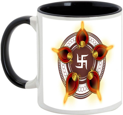 

AllUPrints Deepawali Gifts - Lets Enjoy On Diwali Ceramic Mug(325 ml), Black