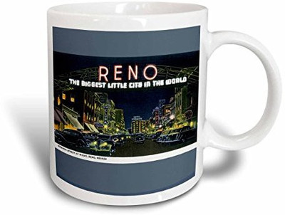 

3dRose Reno The Biggest Little City in The World Night Scene Reno, Nevada Ceramic, 15 oz, White Ceramic Mug(60 ml), Multicolor