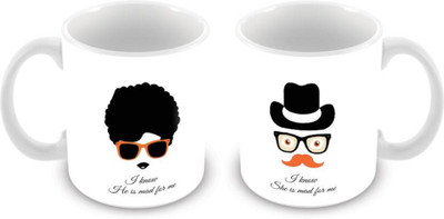 

ME&YOU Gift for Husband/Wife/Boyfriend/Girlfriend/Couples On Anniversary;I Know He is mad for me Printed Ceramic Mug(650 ml, Pack of 2), Multicolor