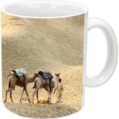 

Raj Laxmi Beautiful Camel In Desert White Ceramic Mug(350 ml)