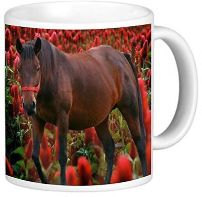 

Rikki Knight LLC Knight Photo Quality Ceramic Coffee, 11 oz, Brown Horse on Red Background Design Ceramic Mug(60 ml)