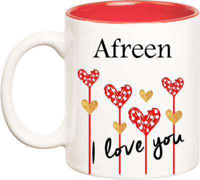 Huppme I Love You Afreen Inner Red (350 ml) Ceramic Mug(350 ml), Red;white