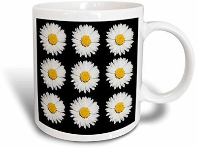 

3dRose Daisy Pattern A Repeating Pattern of Nine Lawn Daisies Isolated on A Black Background Ceramic, 15 oz, White Ceramic Mug(60 ml)