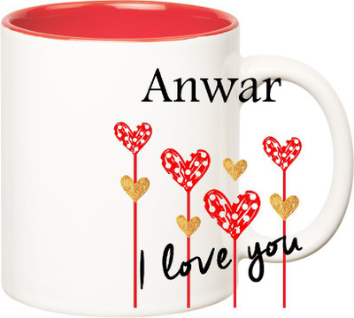 

Huppme I Love You Anwar Inner Red (350 ml) Ceramic Mug(350 ml), Red;white