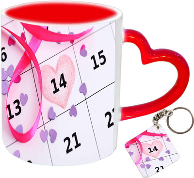

Raj Laxmi love month keyring red handle valentine Ceramic Mug(350 ml)
