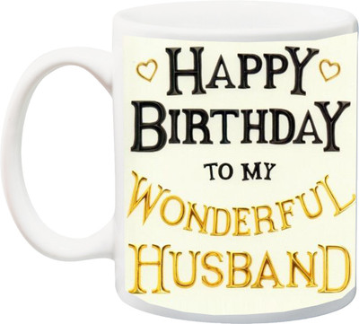 

ME&YOU Gift for hubby;happy birthday to my wonderful husband printed Ceramic Mug(325 ml), Multicolor