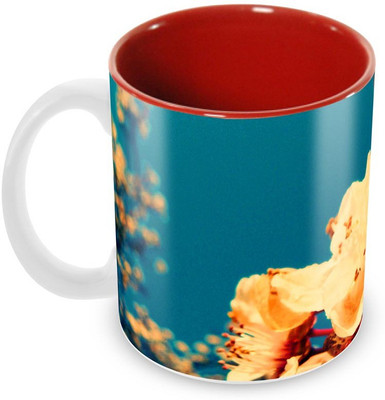 

Tuelip Beautiful Printed flowers bloom Inner Red For Tea And Coffee Ceramic Mug(350 ml), Multicolor