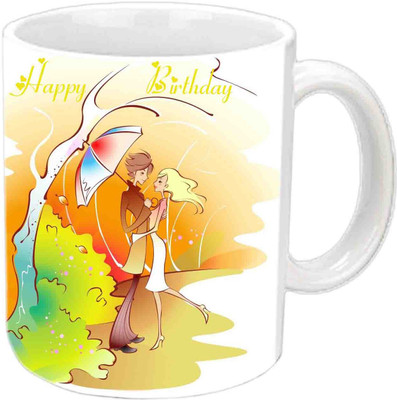 

Raj Laxmi Happy B'day With Rain White Ceramic Mug(3.5 ml)