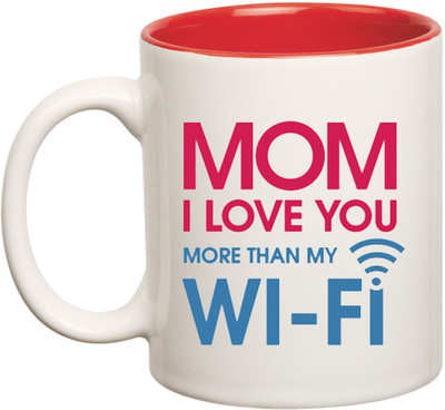 

HuppmeGift Mom Love Inner Red Ceramic Mug(350 ml), Red;white