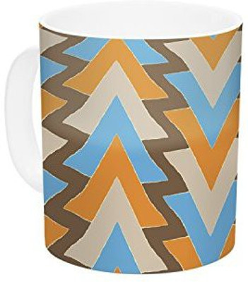 

Kess InHouse InHouse Julia Grifol My Triangles in Blue Aqua Orange Ceramic Coffee, 11 oz, Multicolor Ceramic Mug(60 ml)