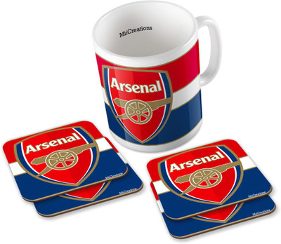 

MiiCreations Printed Arsenal Football Club (1 Ceramic + 4 MDF Coaster) Coaster Coffee Set Ceramic Mug(325 ml, Pack of 5), Multicolor