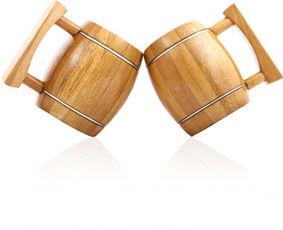 

Wood Trim Barrel Beer Vintage Style Twins Wood Mug(550 ml, Pack of 2), Brown
