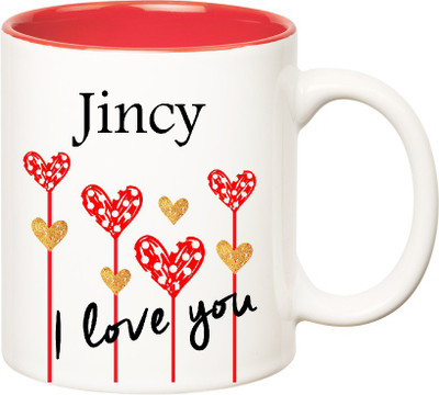 

Huppme I Love You Jincy Inner Red (350 ml) Ceramic Mug(350 ml), Red;white