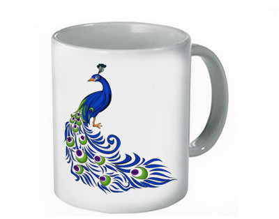

My Bestow Peacock White Plain Coffee Ceramic Mug(320 ml), Multicolor