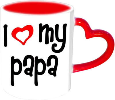 

Raj Laxmi I Love You Papa Nice Design Red Heart Handle Ceramic Mug(350 ml)