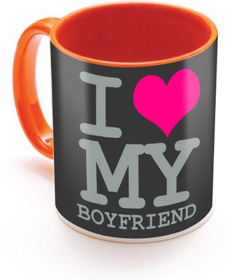 

SKY TRENDS I Love My BoyFriend With Romantic Pink Color Heart Gifts For Birthday And Anniversary Inner Color Orange Ceramic Mug(320 ml), Multicolor