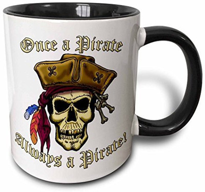 

3dRose Pirate Skull with once A Pirate Two Tone Black, 11 oz, Black/White Ceramic Mug(60 ml), Multicolor