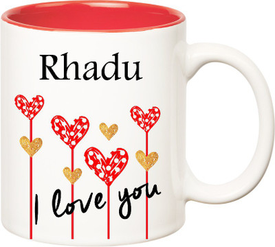 

Huppme I Love You Rhadu Inner Red (350 ml) Ceramic Mug(350 ml), Red;white