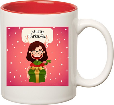 

HuppmeGift Merry Christmas Inner Red Ceramic Mug(350 ml), Red;white