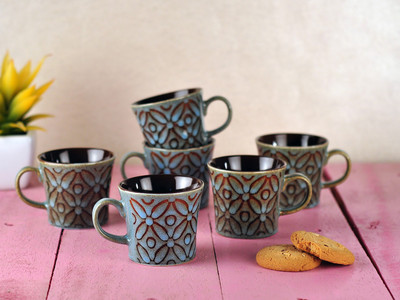 

Buono Casa SWCM612 Porcelain Mug(200 ml, Pack of 6), Blue