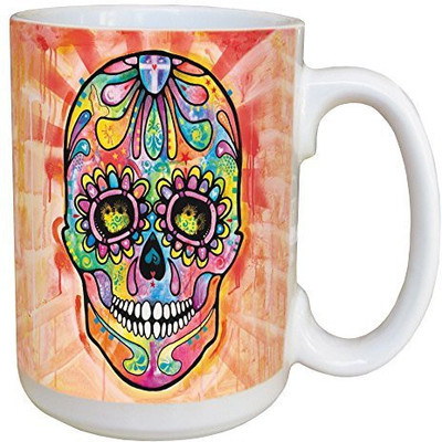 

Tree-Free Greetings Greetings 46214 Dean Russo Spectral Sugar Skull Ceramic with Full-Sized Handle, 15-Ounce Ceramic Mug(60 ml), Multicolor