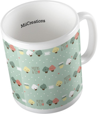

MiiCreations Printed Muffins & Tea Ceramic Mug(325 ml), Multicolor
