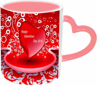 

Raj Laxmi Big heart pink handle valentine Ceramic Mug(350 ml)