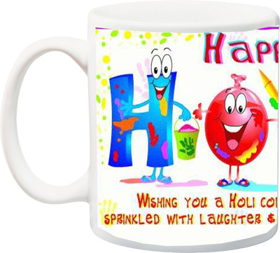 

ME&YOU Gift for Holi;Wishing You a Holee Colores with Joy Happy Holy Printed Ceramic Mug(325 ml), Multicolor