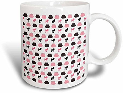 

3dRose mug_210756_2 Cute Pink and Black French Purses and Poodles Pattern Ceramic, 15 oz, White Ceramic Mug(60 ml)