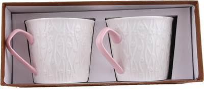 

White Gold 923 Pink Porcelain Mug(236 ml, Pack of 2), Pink;white