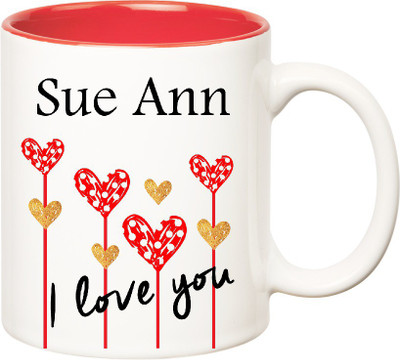 

Huppme I Love You Sue Ann Inner Red (350 ml) Ceramic Mug(350 ml), Red;white