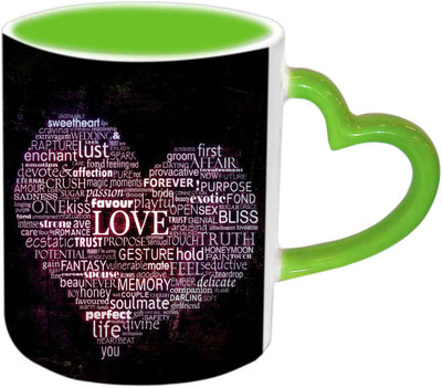 

Raj Laxmi Love Hearts Green Handle Valentine Ceramic Mug(350 ml)