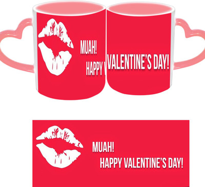 

Raj Laxmi Lip kiss pink handle valentine Ceramic Mug(350 ml)