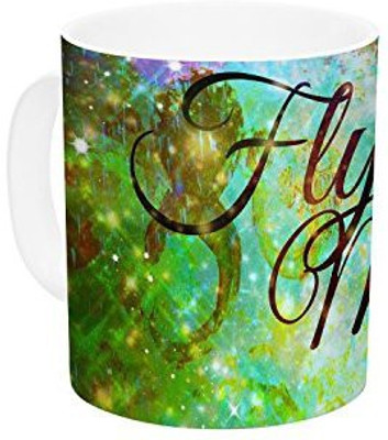 

Kess InHouse InHouse Ebi Emporium Fly Me to The Moon Green Blue Ceramic Coffee, 11 oz, Multicolor Ceramic Mug(60 ml)
