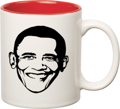 

Huppme Obama Inner Red Ceramic Mug(350 ml), Red;white