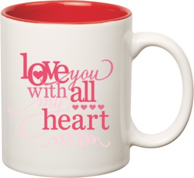 HUPPME Love You With Heart Inner Red Ceramic Coffee Mug(350 ml)