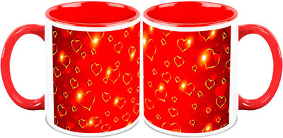 

Homesogood Golden Valentine's Day (Set Of 2) Ceramic Mug(325 ml, Pack of 2)